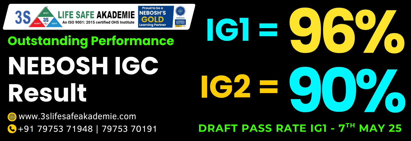NEBOSH IGC Result Banner with our passing rate