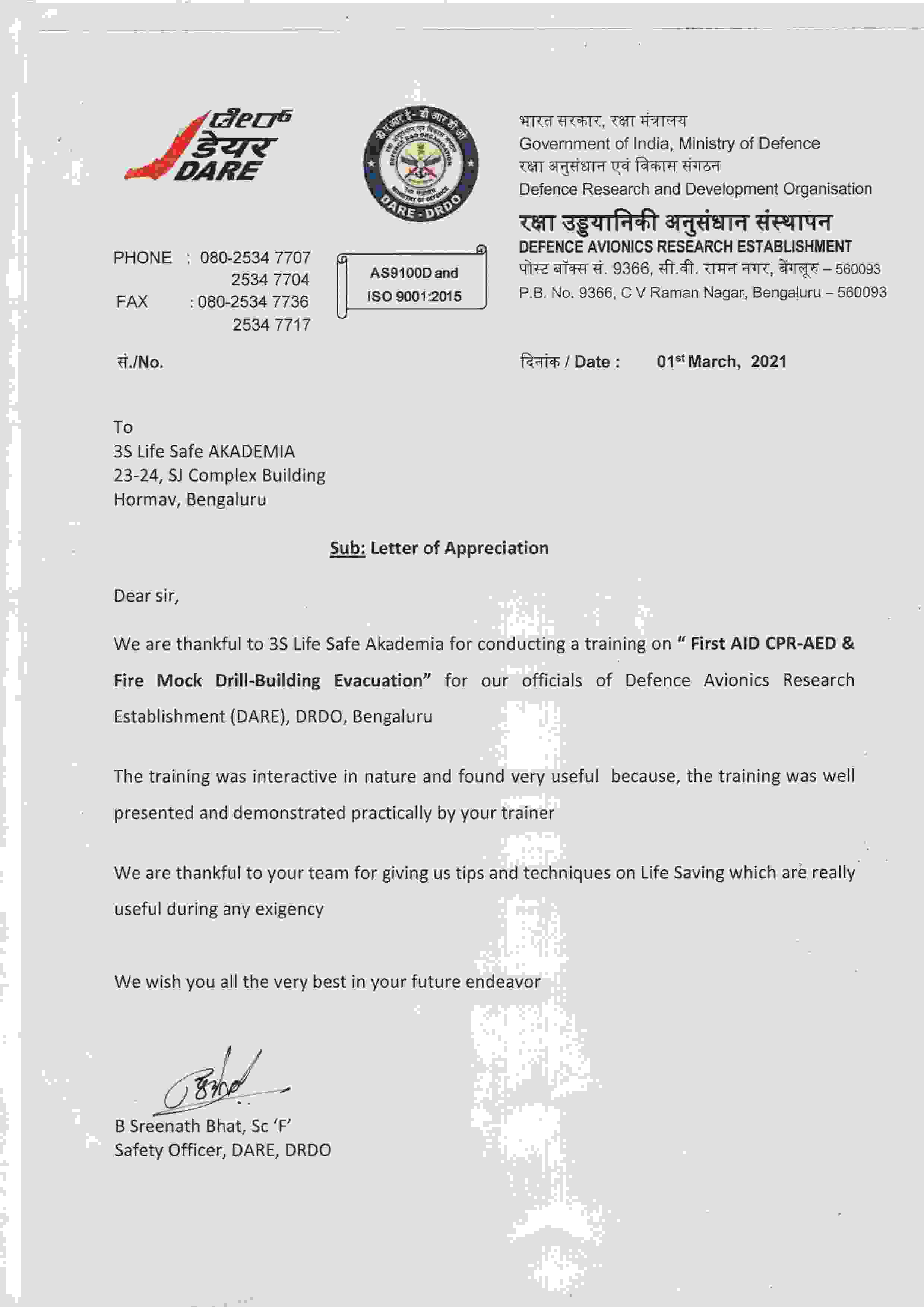 Dare Appreciation Letter